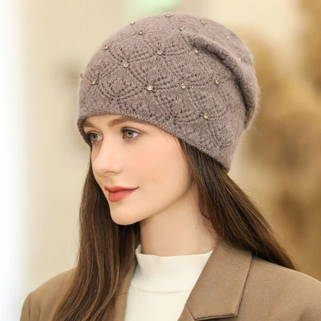 Sombrero Invierno Mujer Ropa Mezcla Piel Cálido Gorro Decorativo Informal Punto