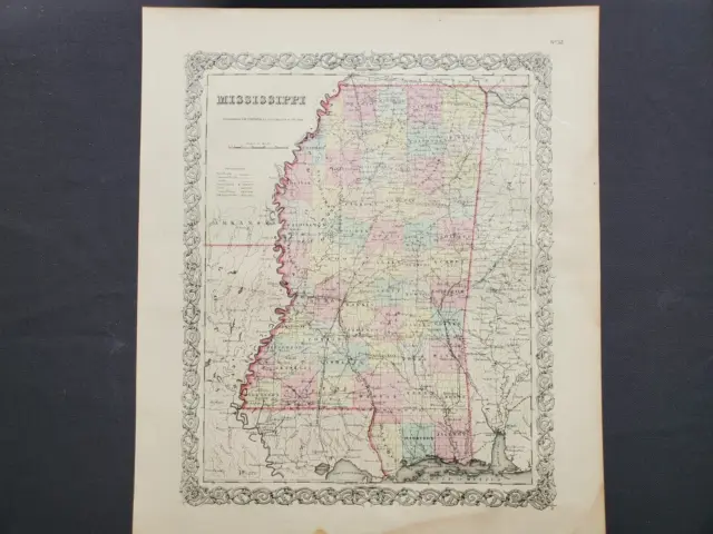 1855 Colton Map - Mississippi - 100% Genuine Antique