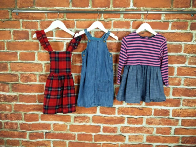 Girl Bundle Age 2-3 Year M&S H&M Next Pinafore Dress Tartan Denim Christmas 98Cm
