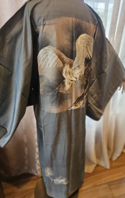 Mens Juban kimono with hand pained Eagle From Japan, 100% silk