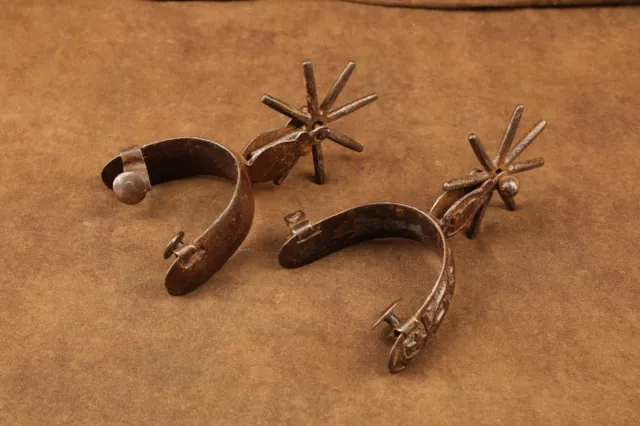 #7 Antique Texas Cowboy Western Rodeo Large 8-Point Rowelled Embossed Spurs