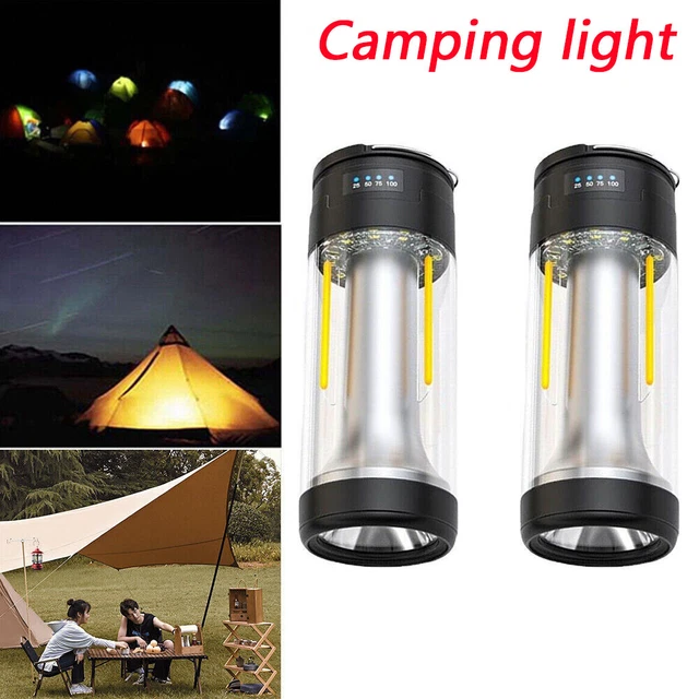 2X USB Portable Flashlight Rechargeable Outdoor Camping Tent Light Lantern Lamp