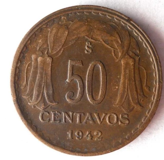 1942 CHILE 50 CENTAVOS - Excellent Collectible Coin - FREE SHIP - Bin #311