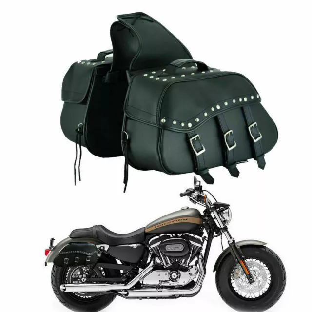 New  Motorbike Leather Luggage Saddle Bags Motorcycle Panniers Touring Bag Black