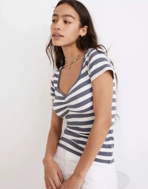 Madewell Women's Ribbed Sweetheart Tee in Stripe Size XSMALL