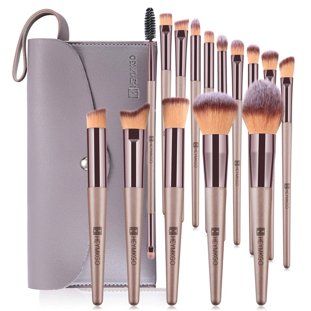 HEYMKGO Pennelli Make Up professionali Set di 15 pennelli trucco champagne,