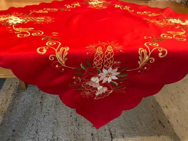 Weihnachten - Tischdecke - Mitteldecke 85 x 85 cm - rot mit gold - Kerzenmotiv