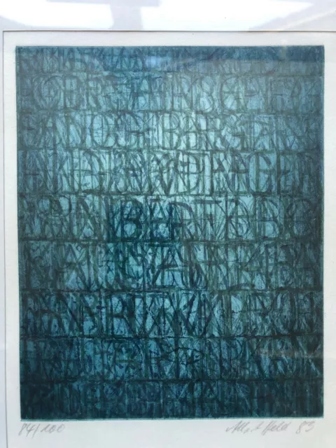"Buchstabenwand", Albert Held, 1983, Farb-Radierung (84/100), 14,5x15 cm