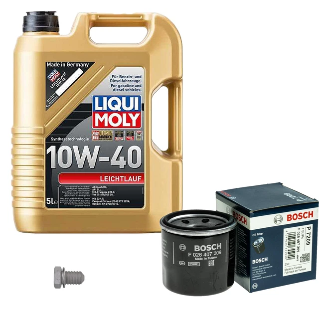 Filtro olio Bosch 5L Liqui Moly a funzionamento leggero 10W-40 per Nissan Almera II 1.5 Primera