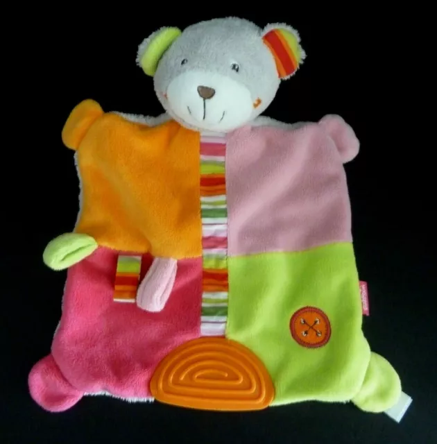 *. Doudou Plat Babysun Tigex Ours Gris Orange Rose Vert Grelot Bouton  Neuf*