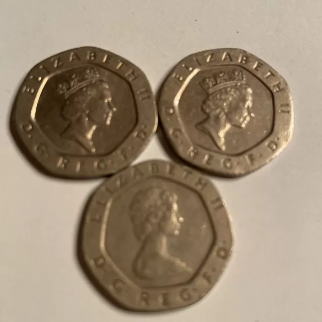 1983, 1984 And 1997 Great Britain 20 Pence - 3 Coins