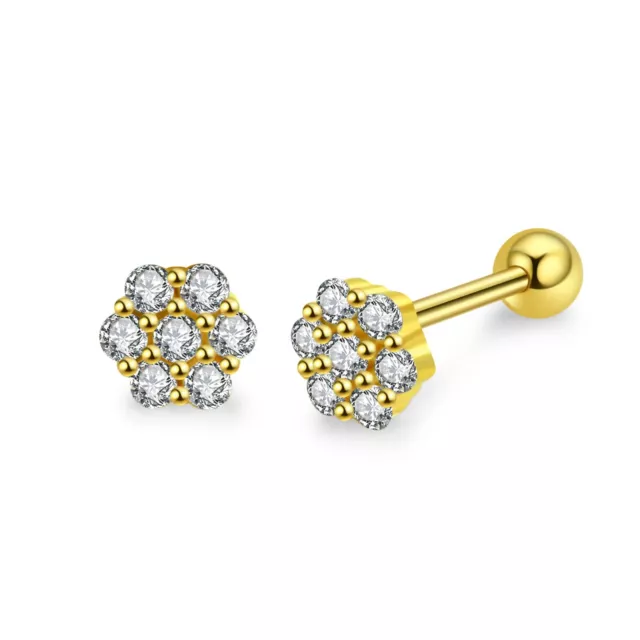 14k gold gp 925 sterling silver stud cz flower Screw back baby kids earrings 5mm