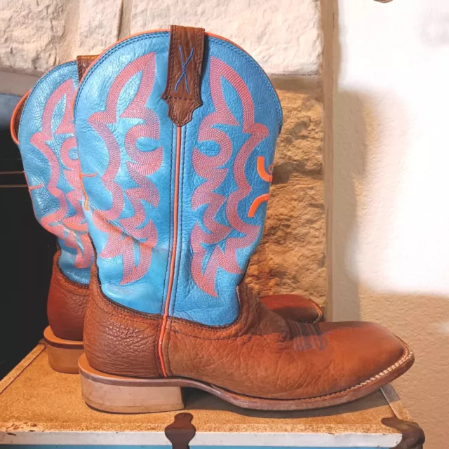 Twisted X Hooey Boots Mens 10 D Leather Orange Blue Cowboy Western MHY 0004