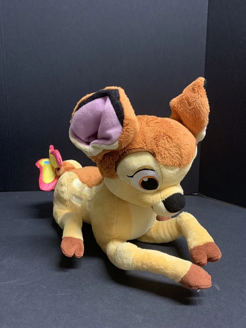 Disney Store Plush Laying Baby Deer Bambi w/ Butterfly Stuffed Animal Toy