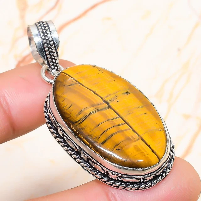 Tiger Eye Gemstone Handmade Gift Jewelry Pendant 2.09" t962
