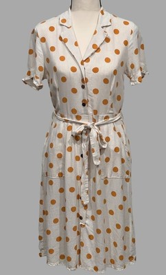 MONTEAU LOS ANGELES ~ White/Polka Dot Linen Textured Dress, Women's Med