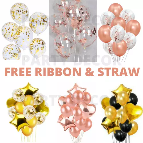 12" Rose Gold Confetti Latex Balloons Happy Birthday Heart & Star Foil Baloons