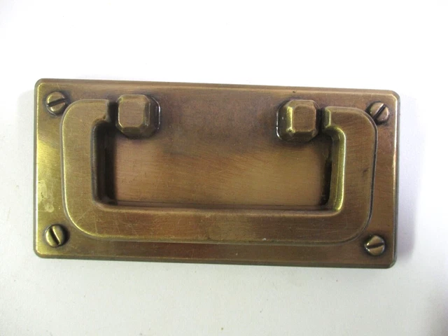 B137 P136 Drop Bail Pull Handle Satin Brushed Aged Brass Faux Screws 4" Centers