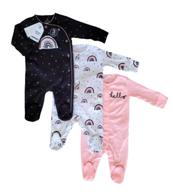 Next Baby 3 Pack Girls Sleepsuits Babygrows New