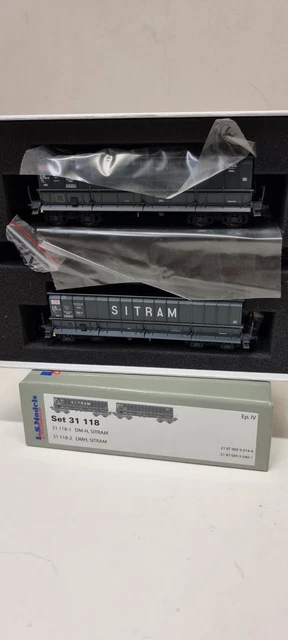 Set de 2 wagons tombereaux, SNCB - Ls Models 32301 - DMH rouge UIC, SITRAM