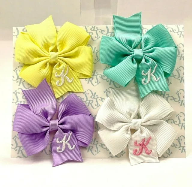 4 Personalized Hairbow Lot, 2.5", Baby Toddler Girls Easter Monogram Initial K