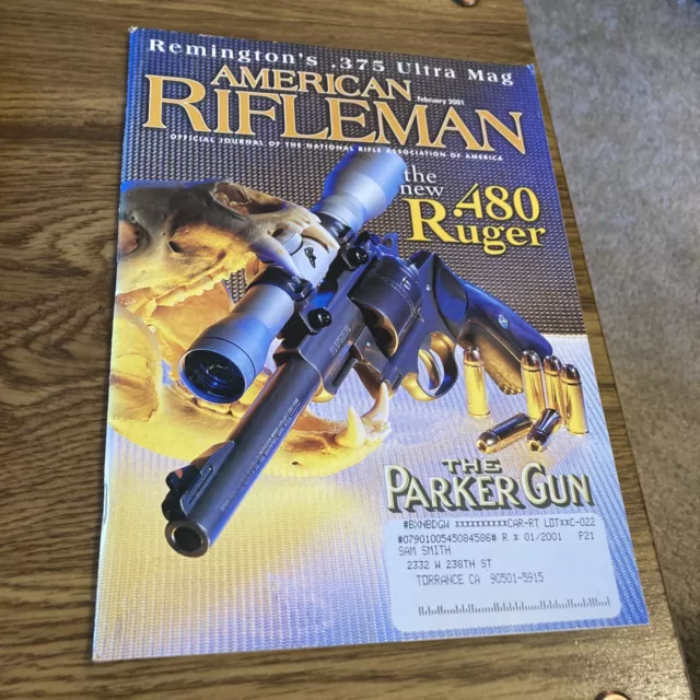 American Rifleman Magazine; feb 2001, .480 Ruger, Remington .375, Parker gun