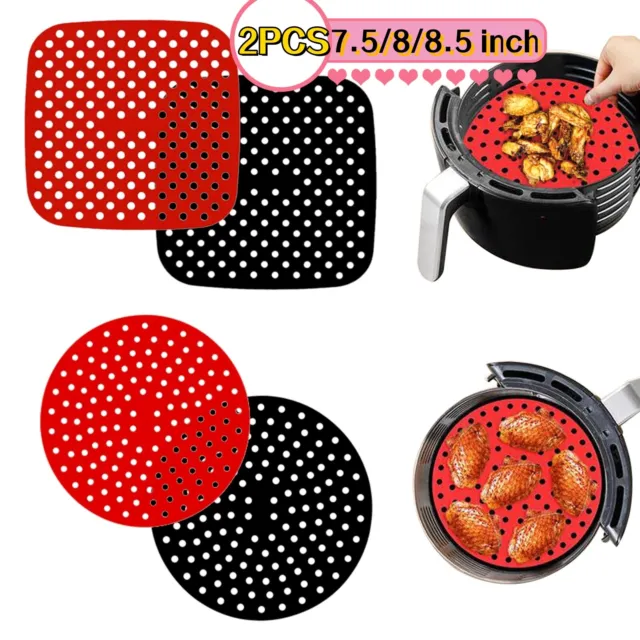 8.5Inch Silicone Air Fryer Liners Reusable with Handle- 2PC Food