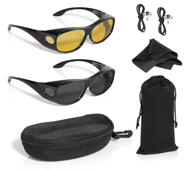 Sonnenüberbrille & Nachtsichtbrille für Seh- & Lesebrillen 100% UV-Schutz+Zubeh 2