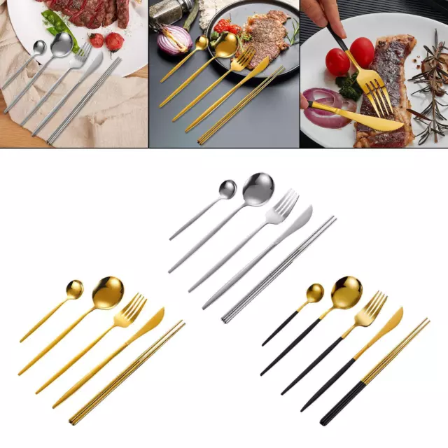 5 Pieces Silverware Set Chopsticks Spoon Set for Office