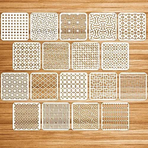 OOTSR 18 Pezzi Stencil per Pittura Muro Riutilizzabile 15x15cm Stencil Decora...