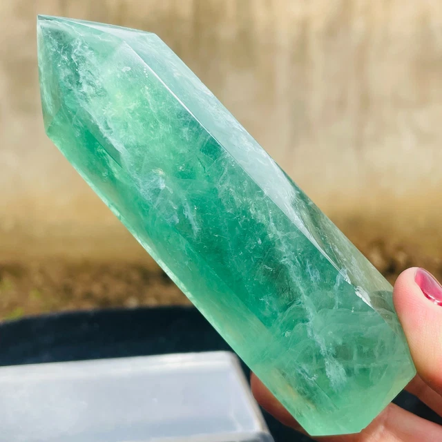 314g Natural Green Fluorite Obelisk Quartz Crystal Energy Column Reiki