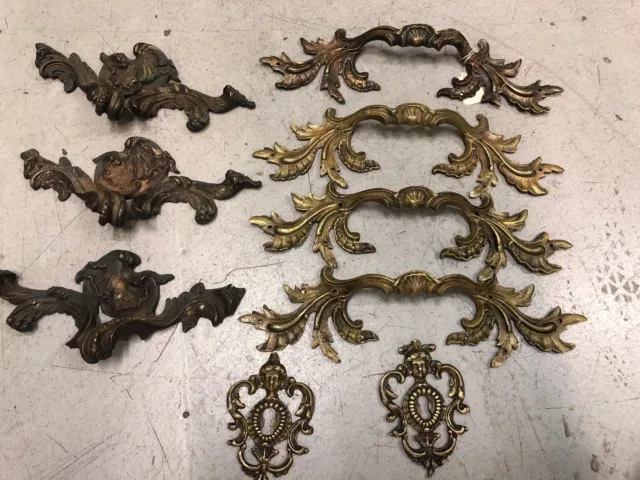 Hand Made Antique Brass Drawer Cabinet Handles Pulls Lot of 9