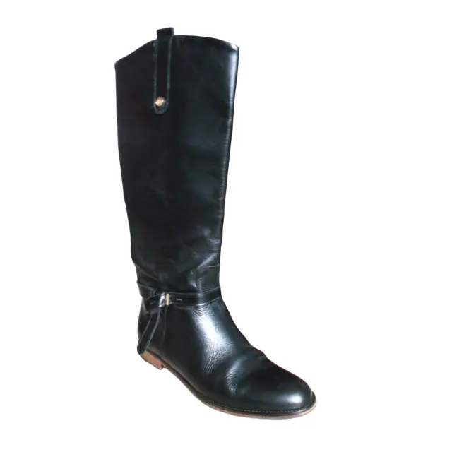 Massimo Dutti Black All Leather Zip Up Knee High Riding Boots Size EU 38 UK 5