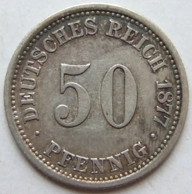 Moneta Reich Tedesco Impero Tedesco Argento 50 Pfennig 1877 F IN Very fine