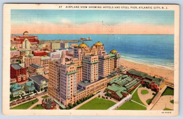 1937 Aerial View Of Hotels & Steel Pier Atlantic City Nj Vintage Linen Postcard