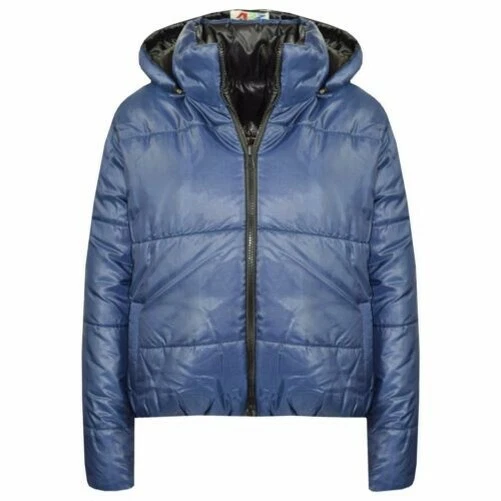 Ragazze Giacche Bambini Navy Reversibile Corto Cappuccio Piumino Imbottito 5-13