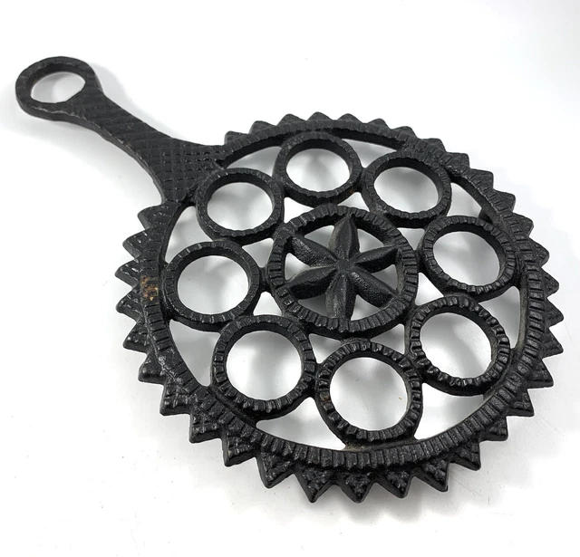 VINTAGE BLACK CAST Iron Hex Trivet Good Condition Pennsylvania Dutch
