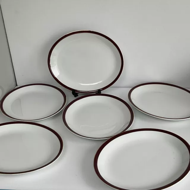 6 x Vintage Alfred Meakin Cream with Red & Gold Rim Oval Dinner serving plates 3