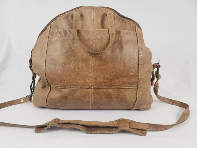 Myra Bag XL Brown Leather Tote Shopping Western Fringe Handbag Purse Zip