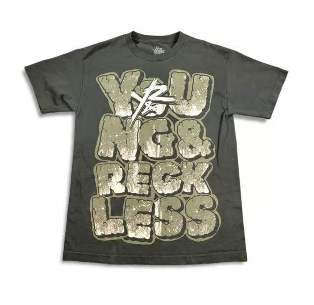 Y&R Mens M T-Shirt Gray Young & Reckless Spellout Distressed Graphic Tee Medium