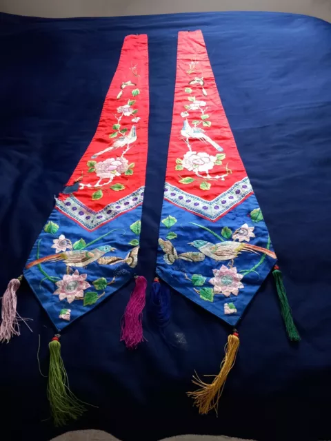 Stunning Pair of Vintage Chinese Fine Silk  Hand Embroideries