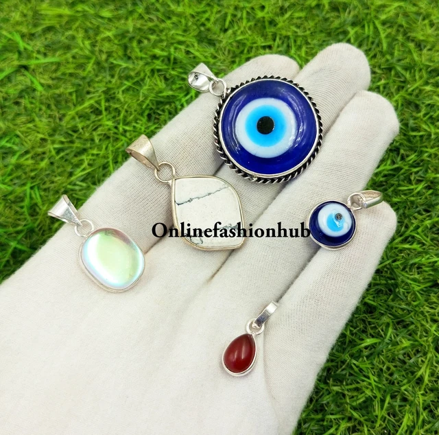 Evil Eye & Mix Gemstone 925 Sterling Silver Plated 5 PCs Pendant Lot -OFH137