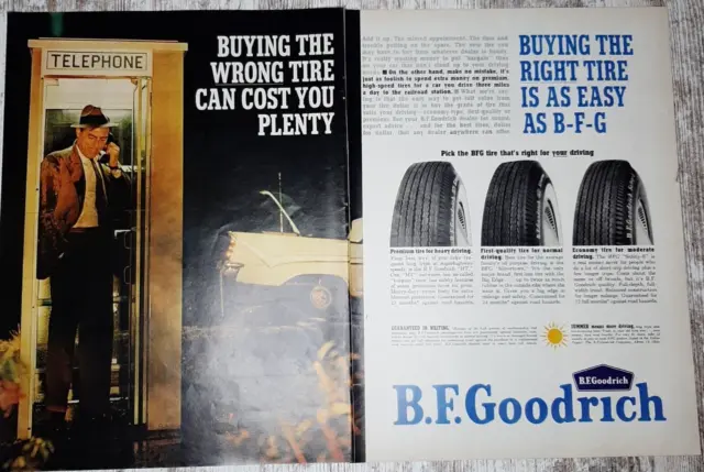 1961 B.F. Goodrich Vintage Print Ad Tires Automotive Car Night Phone Booth Spare
