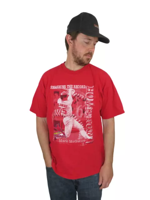 Vtg 90s Mark McGwire T Shirt Men's XL Smashing The Record Baseball MLB Cardinals