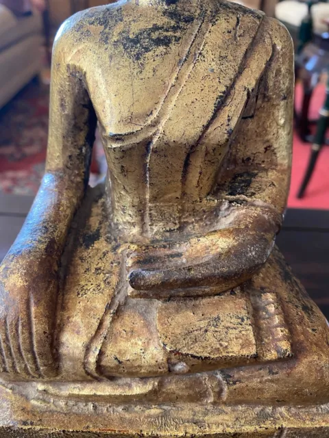 Vintage Hand-carved Gold Wooden Burmese Buddha Gilded Traveling Buddha Figure 9