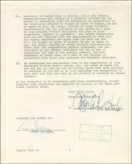 Aaron Spelling - Contract Signed 12/02/1959