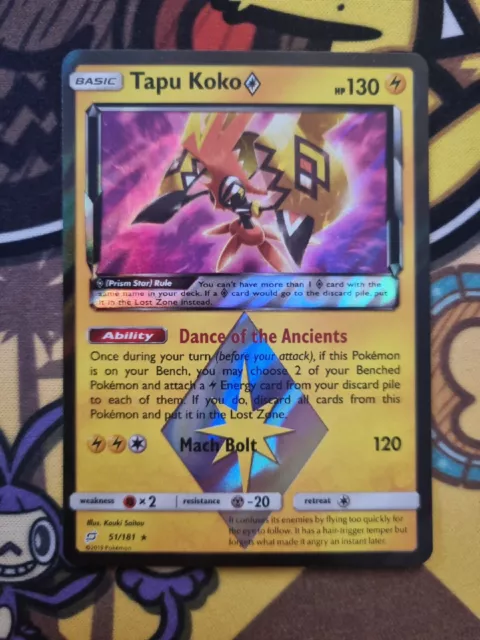 Tapu Koko Prisma Spiel Von Squadra 51/181 Rare Holo Foil Pokemon  Italienisch