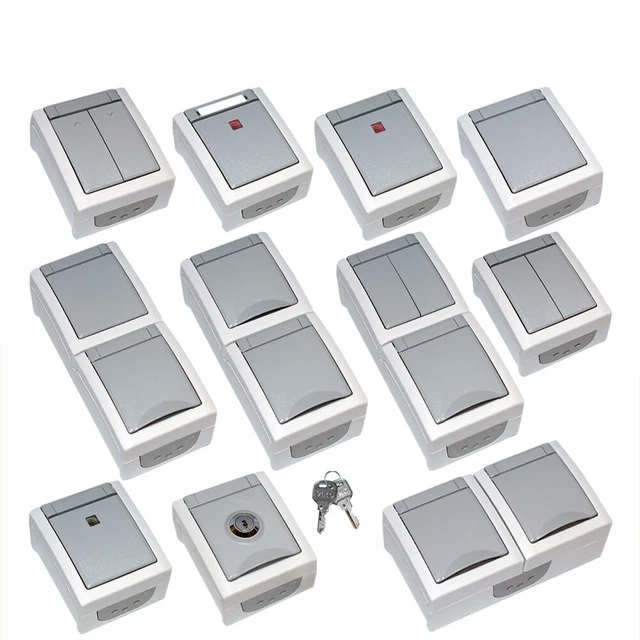 Surface Zones Humides Prise Interrupteur Combinaison Viko Pacific IP54 Gris