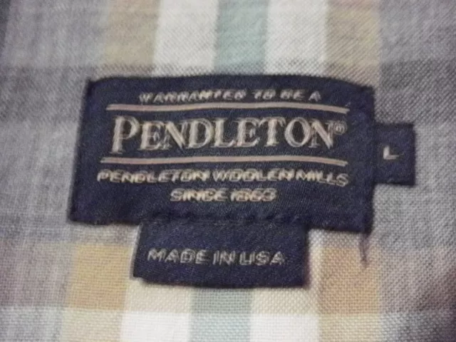 Pendleton Shirt Women L Plaid Tan Green Wool Pleated Long Sleeve Button Up 2