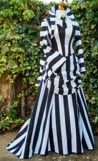 Beetlejuice cosplay costume dress medieval dress black and white stripe dress